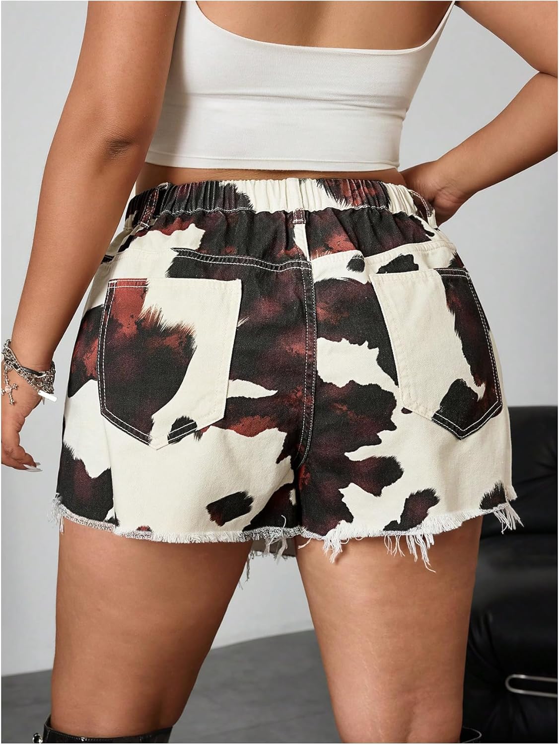 Milumia Women's Plus Size Cow Print Denim Skirts Shorts High Waist Wrap Skorts with Pocket