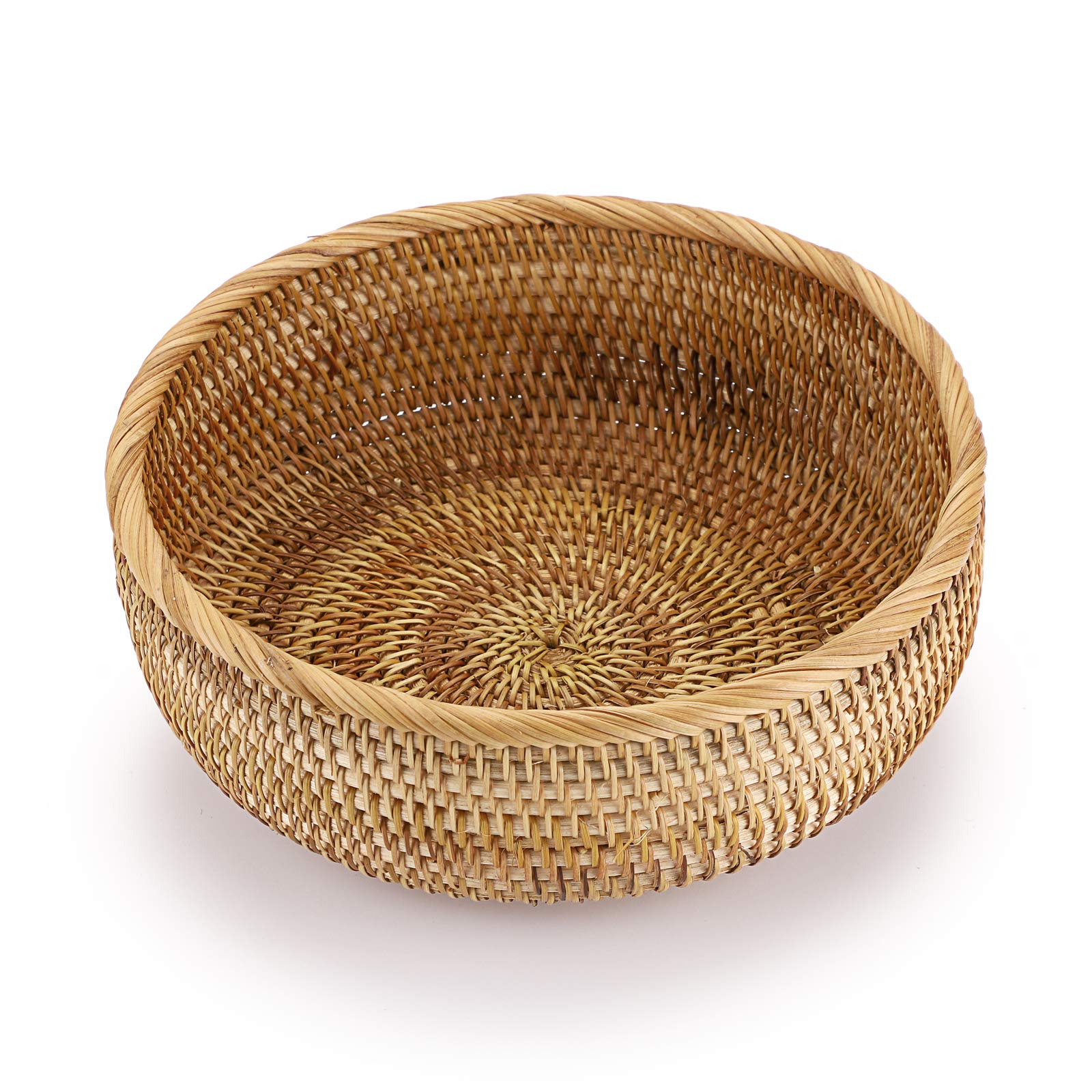 Sumnacon Set di 3 cestini rotondi in rattan intrecciato per frutta, pane, snack, tavolo, scrivania, piano di lavoro, cestini portaoggetti decorativi