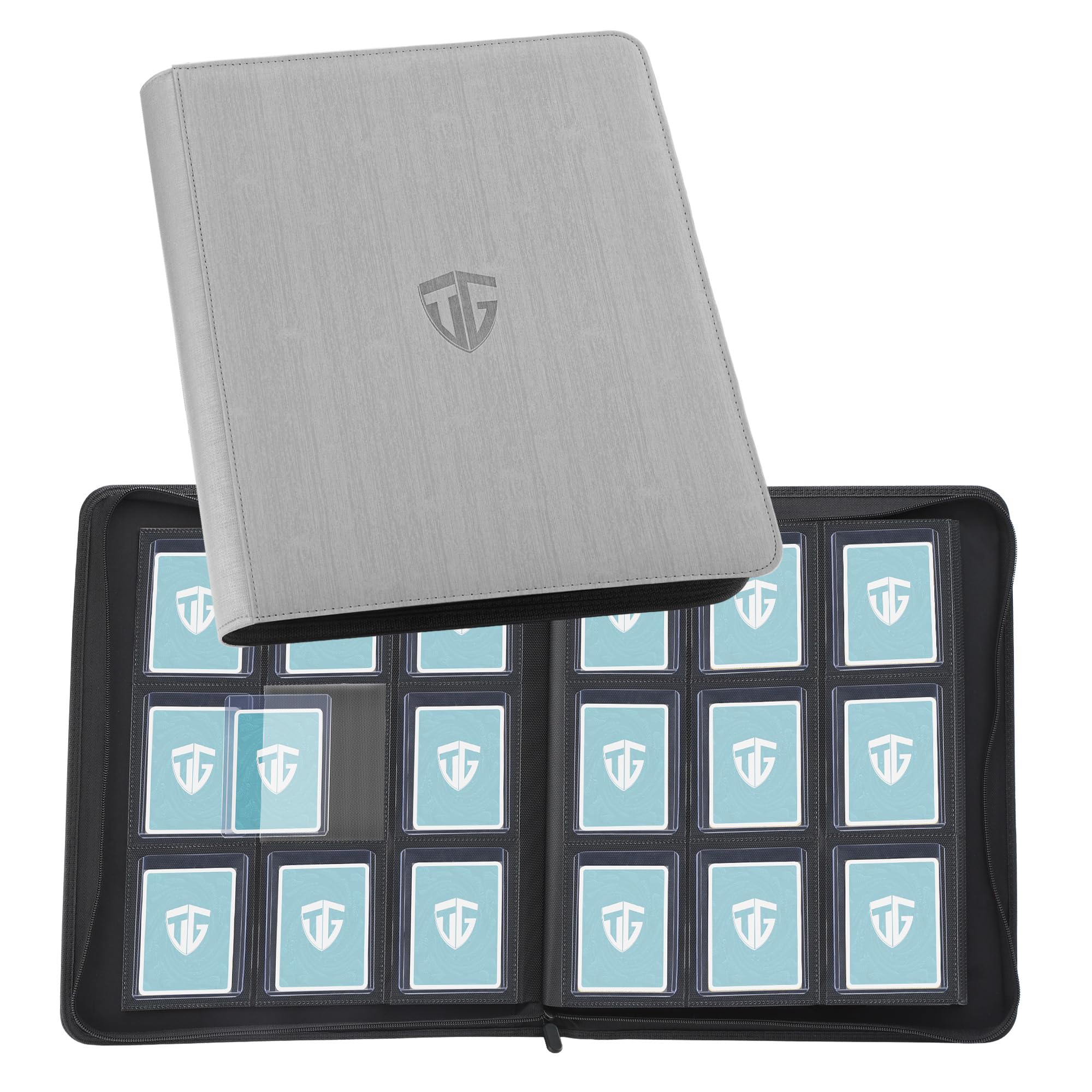 TCGUARD Toploader Álbum de tarjetas coleccionables para 216 cargadores superiores, 9 compartimentos, carpeta con fundas para tarjetas rígidas de 3 x 4 pulgadas, encuadernación para TCG, tarjetas MTG,