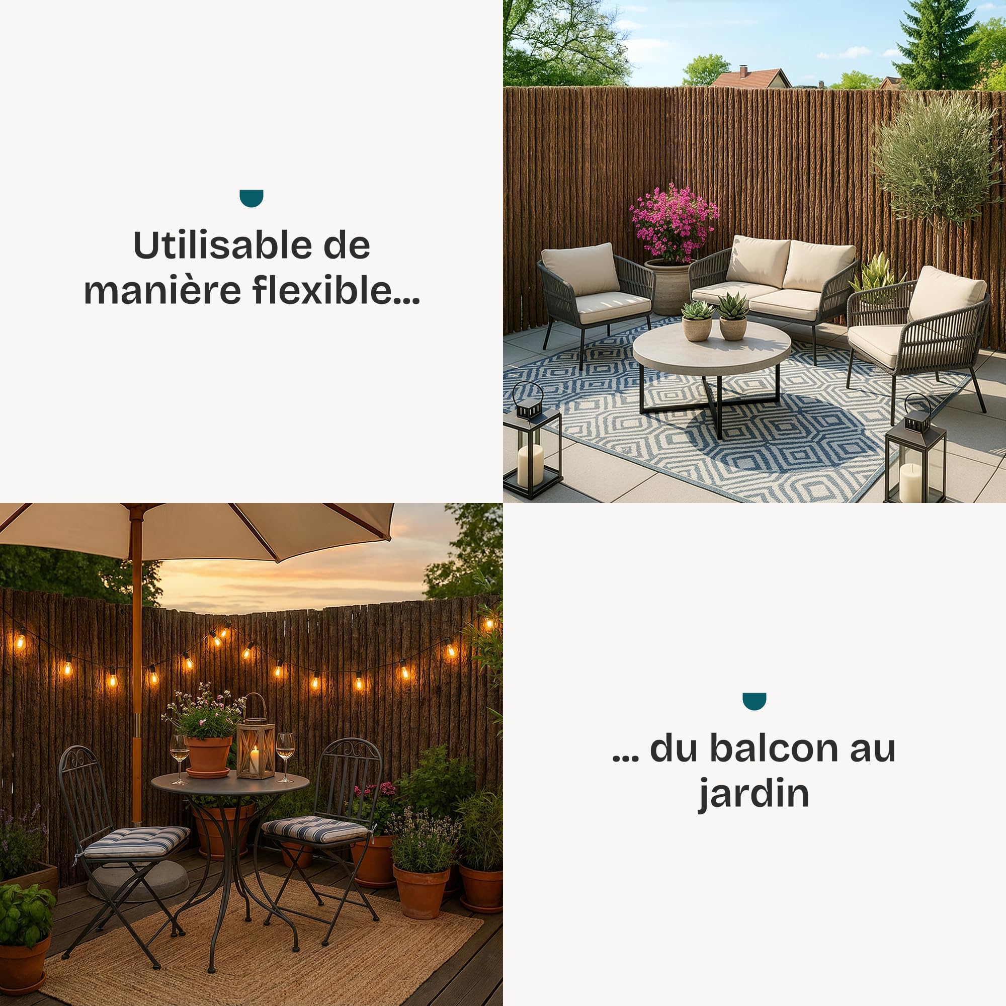 casa.pro Canisse en Écorce Zamora 500 x 150 cm Brise-Vue Naturel | résistant, balcon, terrasse, jardin, résistant aux intempéries, brise-vue, extérieur, matériau naturel