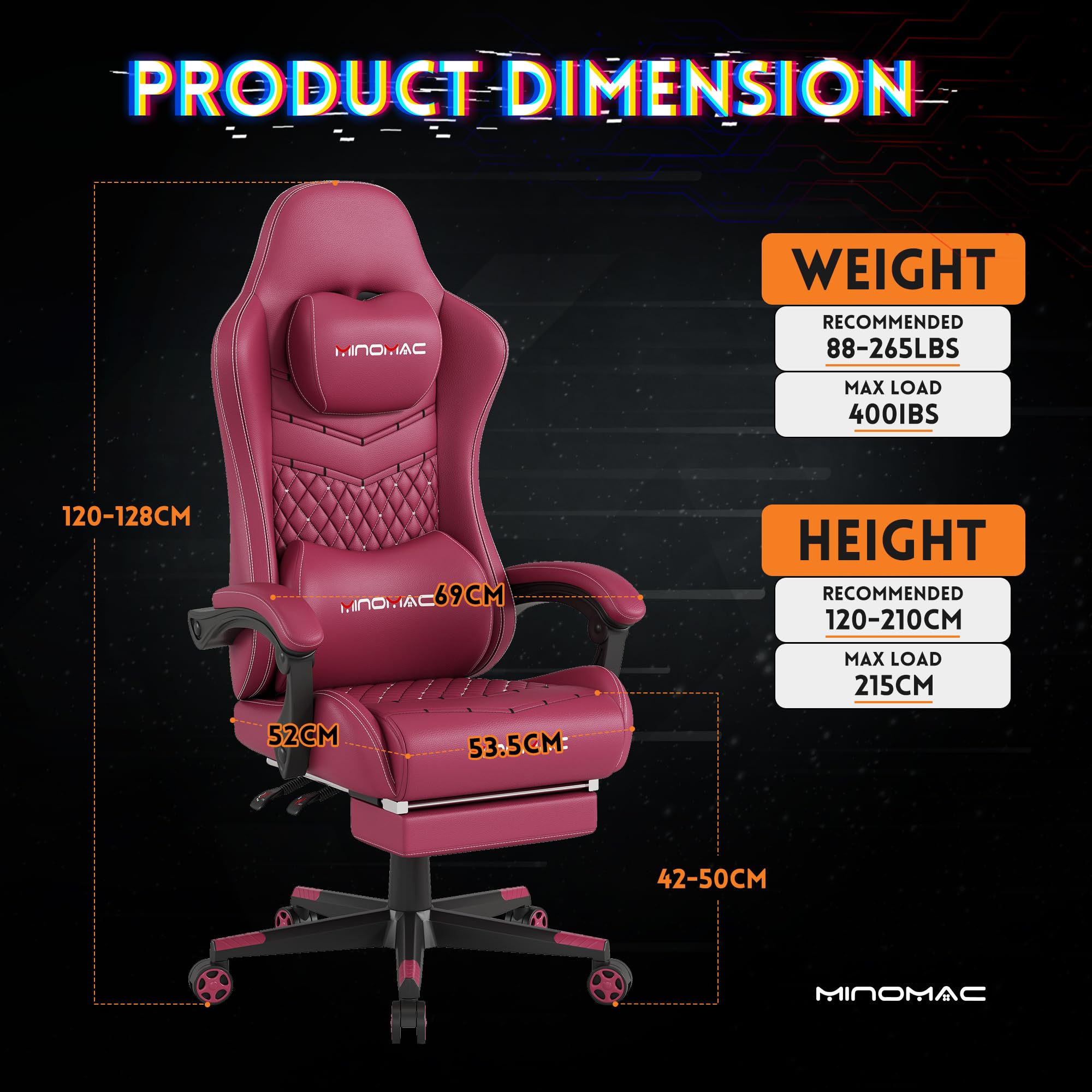 Gaming Chair, 400 lbs Adult Chair, High Back Computer Chair with Footrest and Linked Armrests, Office Video Game Chair with Lumbar Support (): Pure Red