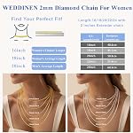 Weddinen S925 Chaîne de diamant argent sterling pour les femmes 2mm C'est triste. & Colliers de chaîne en argent hypoallergéniques pour les femmes 16 18 20 22 24 26 1 cm