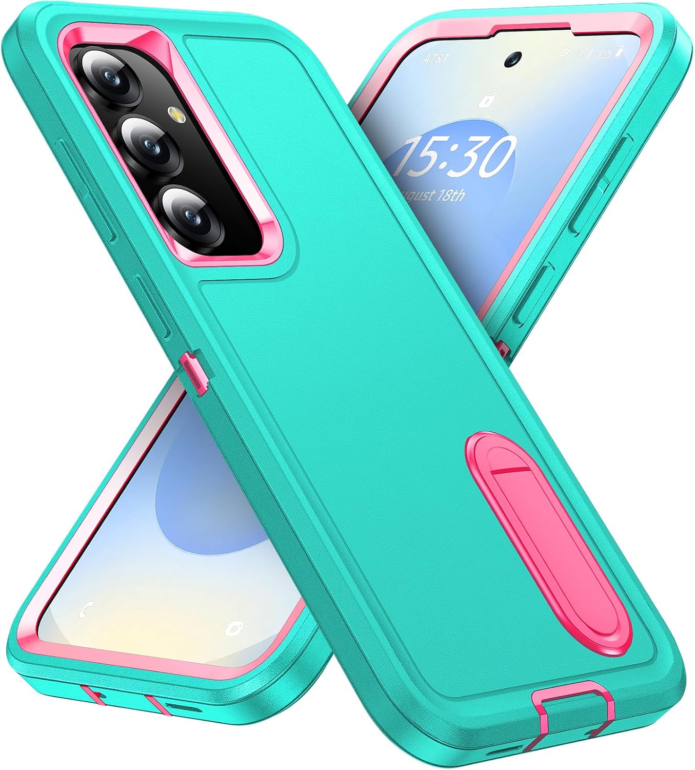 bahahoues for samsung galaxy s25 case with built in kickstand, shockproof/dropproof military grade protective cover for galaxy s25 (light blue/pink) samsung galaxy s25 6.2" light blue/pink