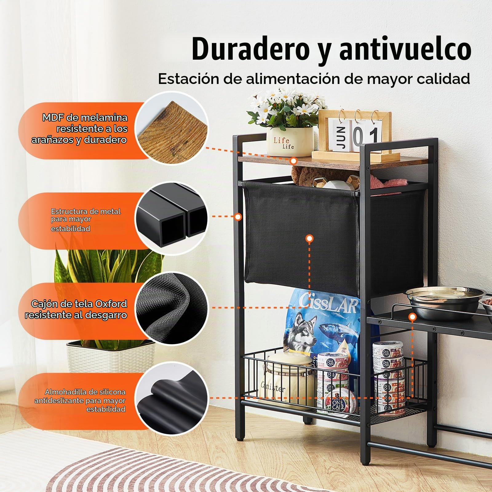 VEVOR Estación de Alimentación 92x27x75 cm Comedero Elevado para Perros Soporte Elevado para Cuencos con Estantes Soporte de Cuenco de Alimentación Barra para Perros Grandes, Medianos, Pequeños