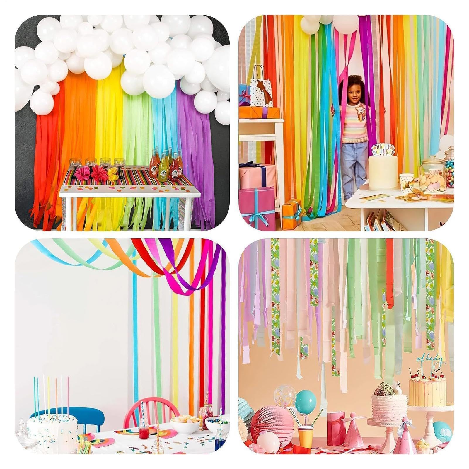Lot de 6 rouleaux de papier crépon avec 50 tiges métalliques pour décorations de fête, bouquets de mariage, arches de remise de diplôme, toiles de fond photo