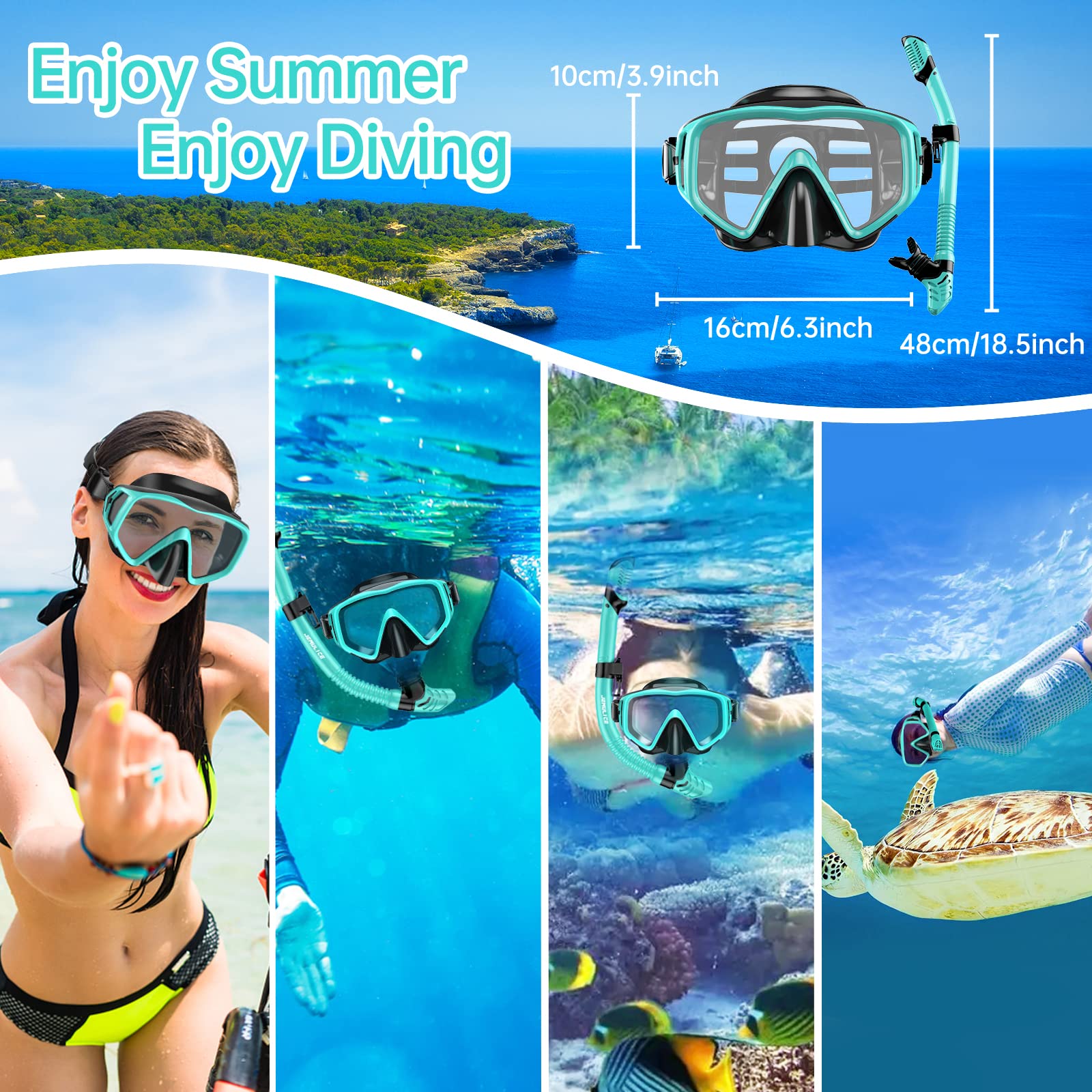 Set per Snorkeling Adulti con Maschera e Boccaglio, Maschera Subacquea Anti-Fog & Anti-Perdite Panoramica 180°, Maschera da Snorkeling, Snorkel Set, Maschera per Immersioni, Unisex-Adulto