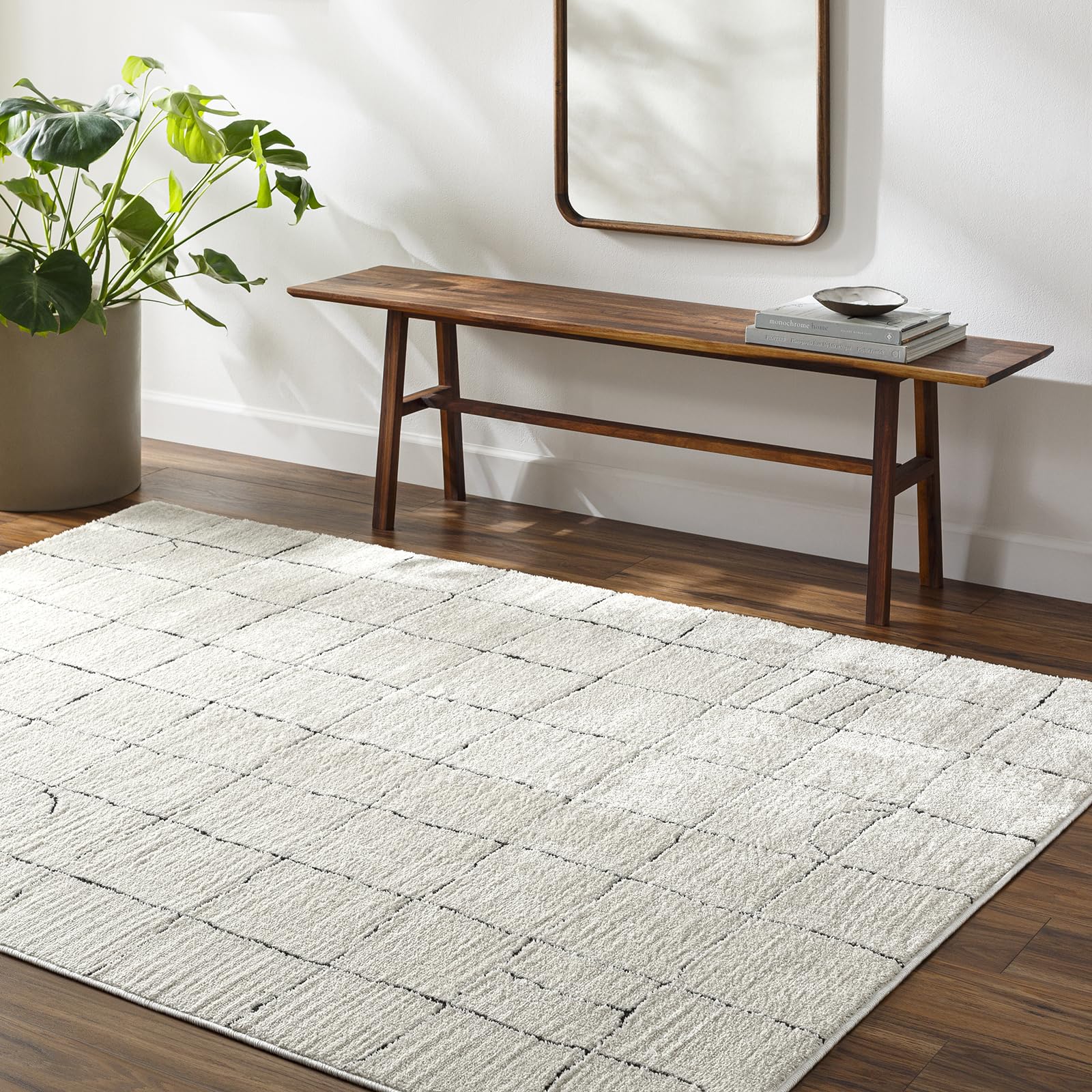 Livabliss Hope Boden Geometric Design – Scandi Style Living Room 200x275 cm, Dining, Kitchen, Neutral Abstract Pattern, Boho Style, Easy Care Pile, Anthracite Cream