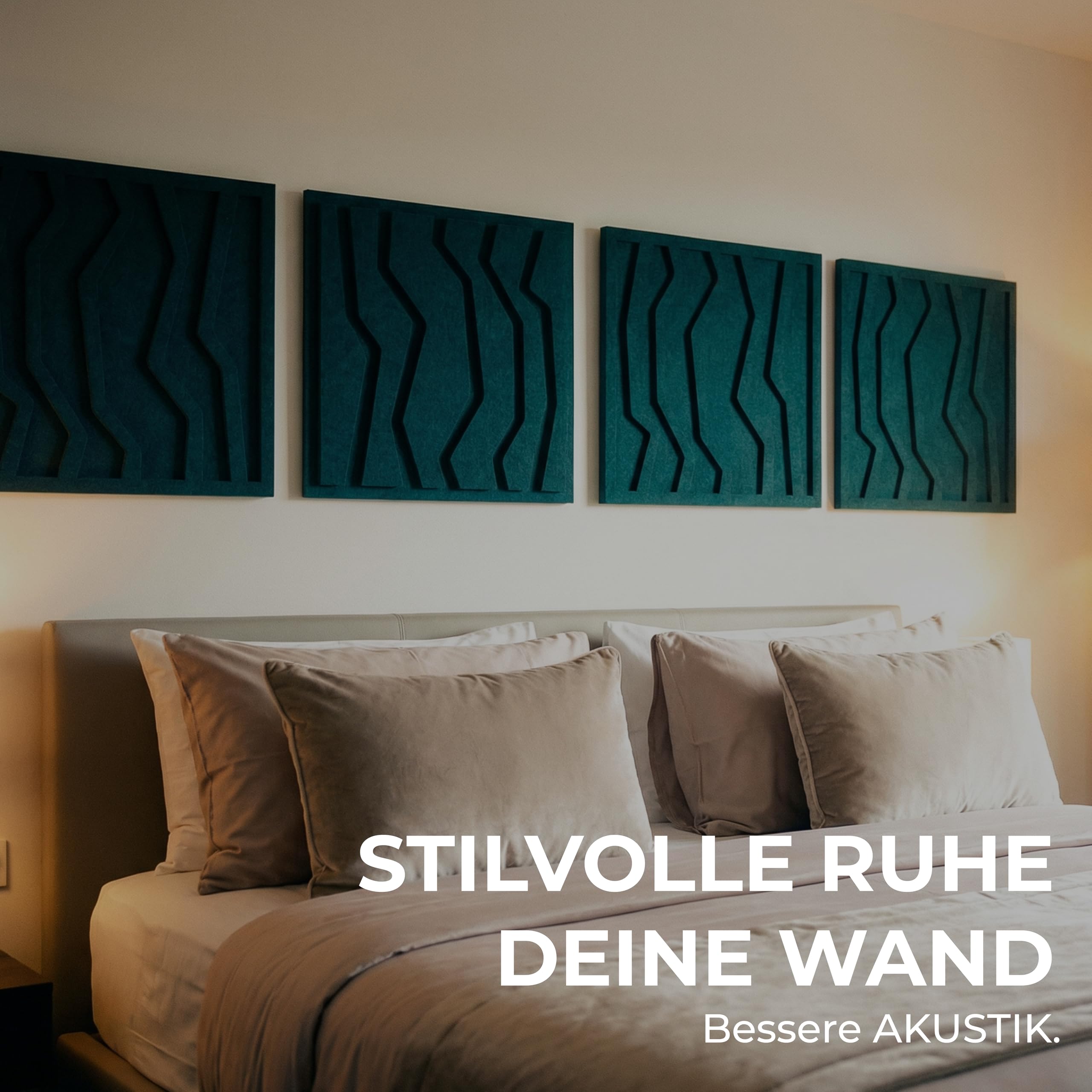 NIC’BRUX® Akustikpaneele 4er Set 40x40 cm – Modernes Akustikbild Wanddesign aus PET-Filz | Schallabsorber Wandpaneele für Wohnzimmer, Büro & Home Studio