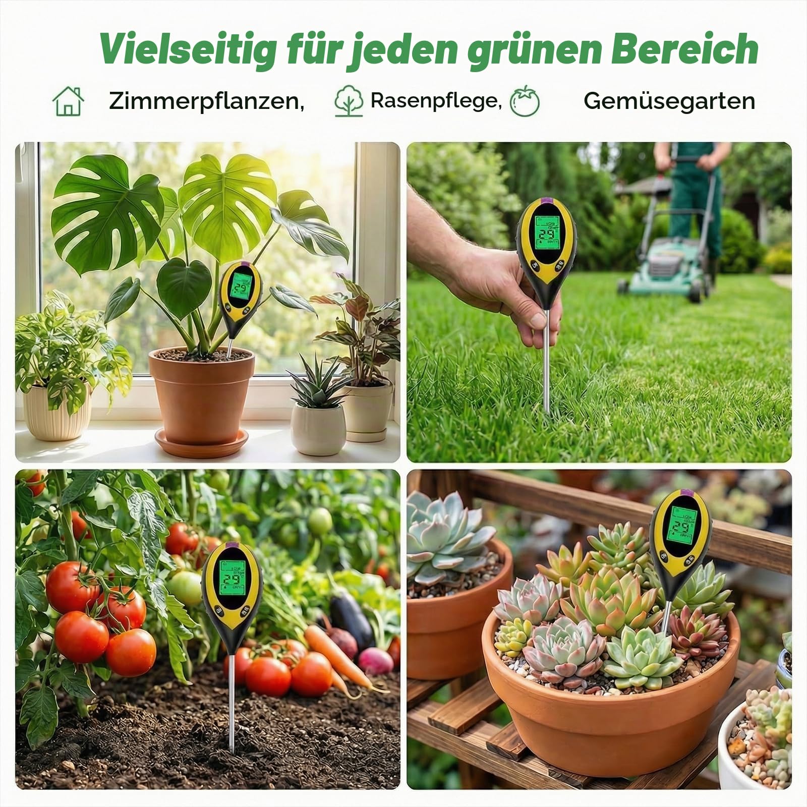 2 Stück Rasen Ph Wert Tester, 4 in 1 Bodenmessgerät, Ph Messgerät Erde, für Temperatur/Ph/Licht/Feuchtigkeit, Digital Plant Bodentest Messgerät für Gartenarbeit, Landwirtschaft, Outdoor Pflanzen