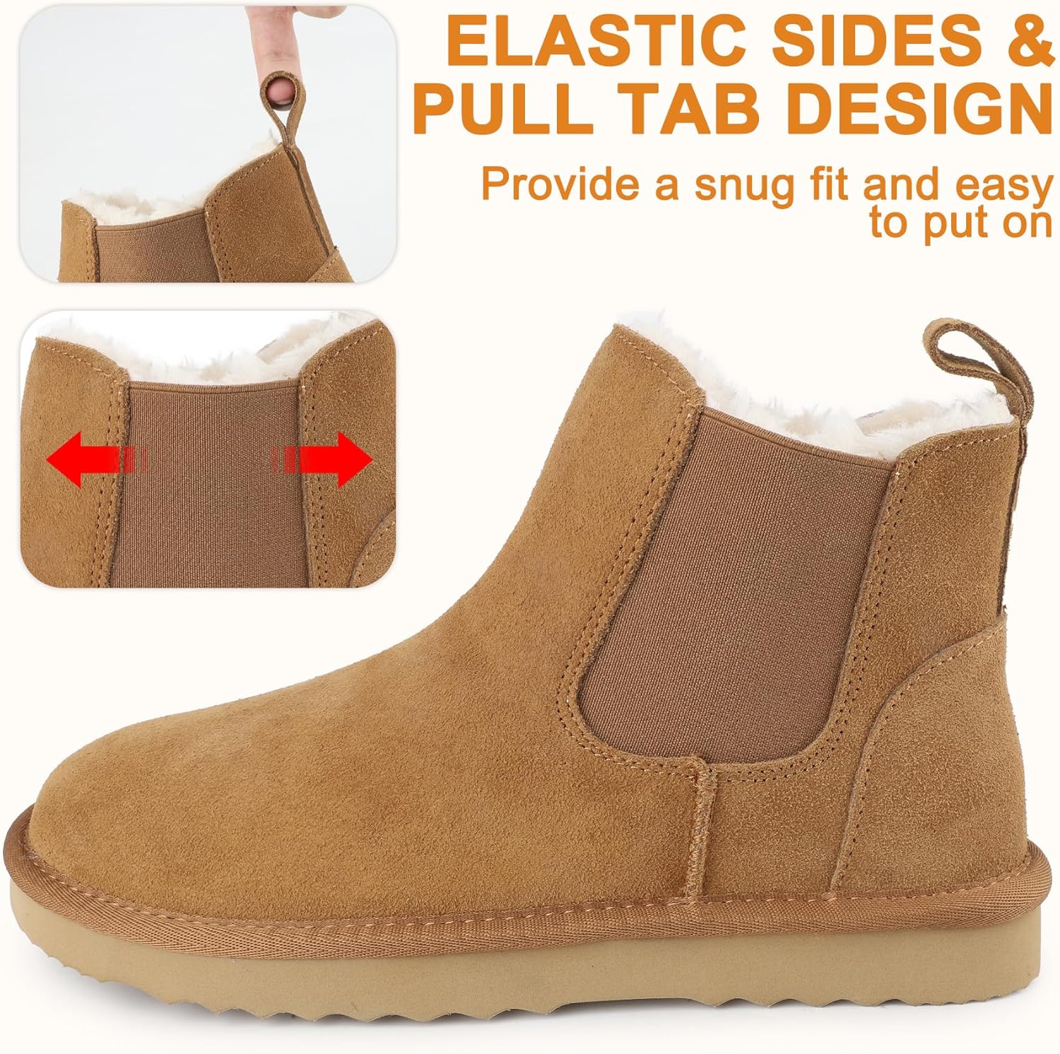 riemot Classic Ankle Boots for Women Genuine Suede Faux Fur Lining Memory Foam Insoles Winter Mini Snow Boot Outdoor Lightweight Non-Slip Thermal Shoes Cozy Warm Slip On Booties Chestnut US 6-11 - Image 6