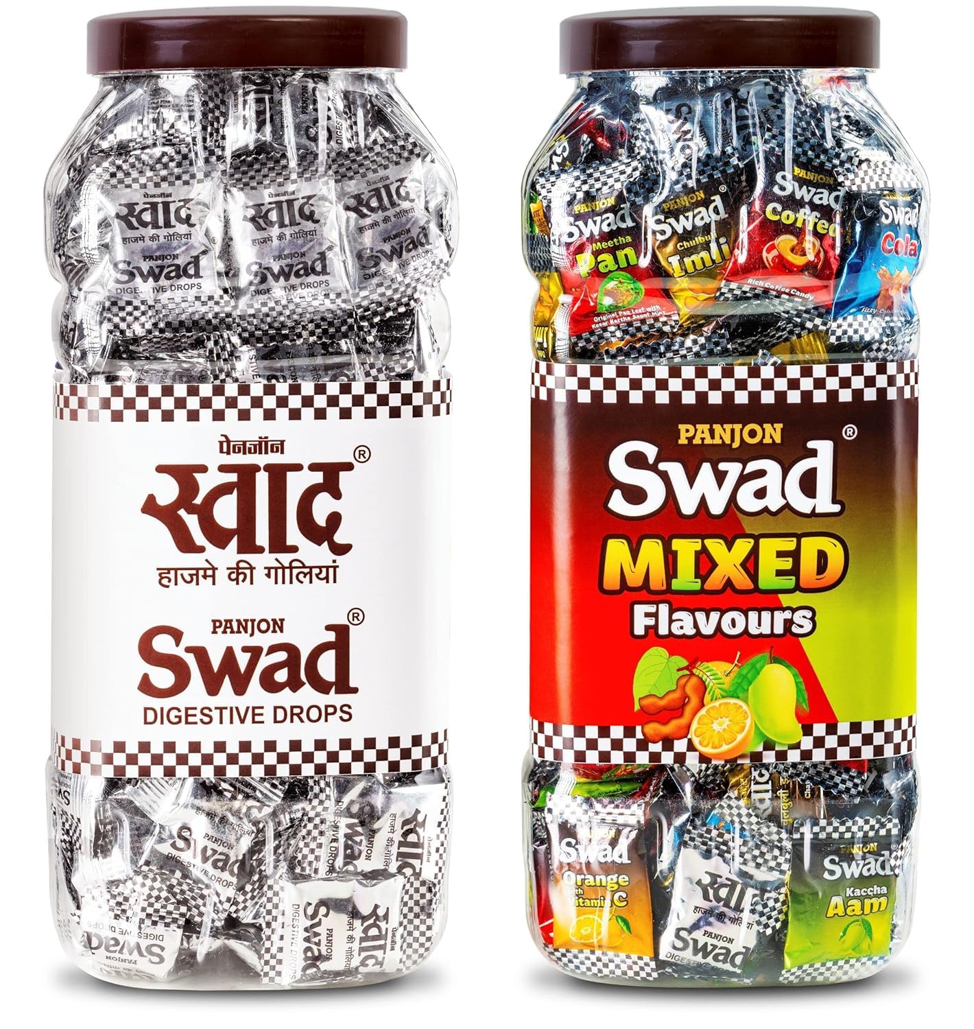 Swad Original & Mixed Flavour Chocolate Candy (Digestive Toffee) 2 jars x 150 Candies