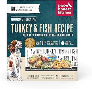 The Honest Kitchen Human Grade Dehydrated Dog Food, Gourmet Grains Turkey & White Fish Dog Food, 4 lb (makes 16lbs)