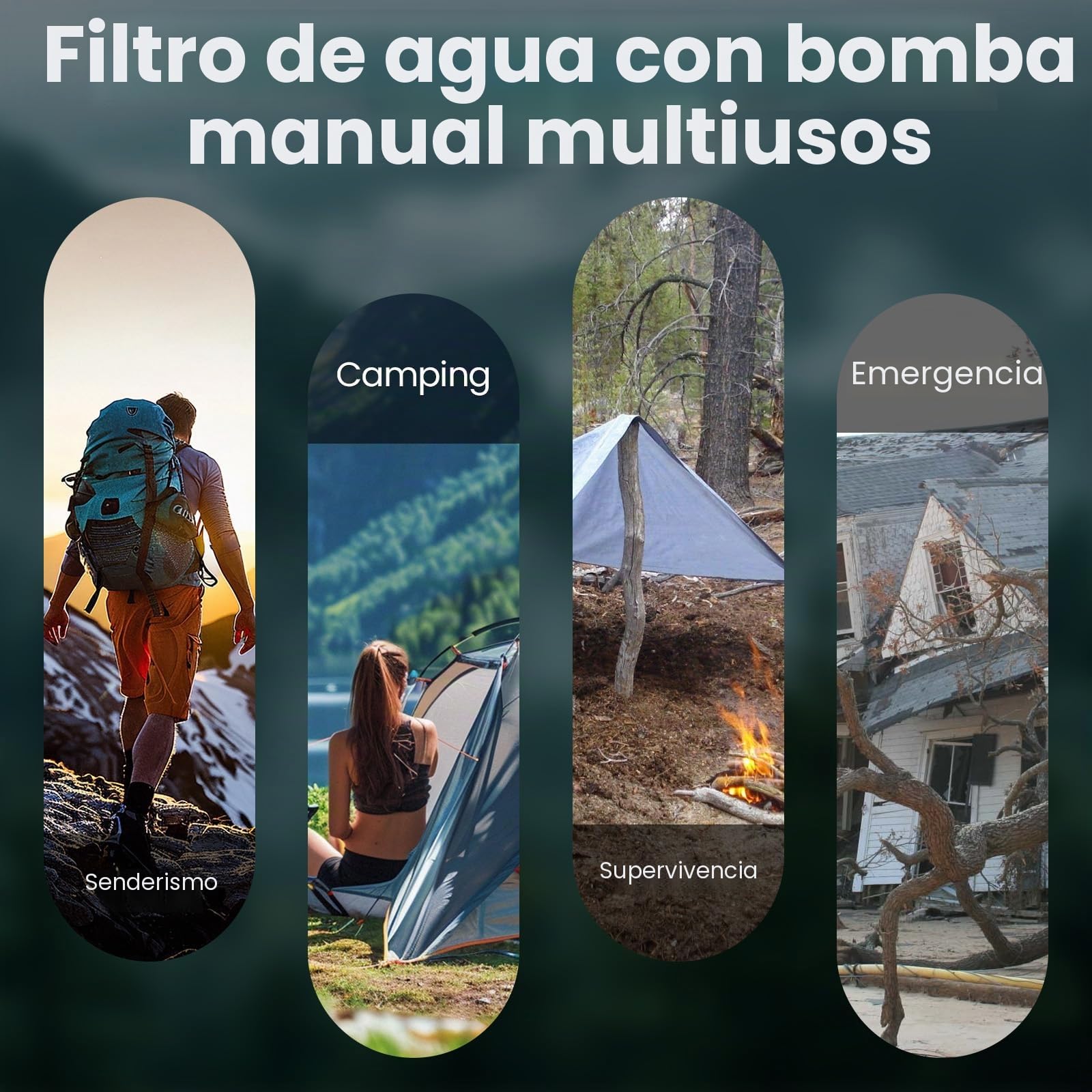 Filtro de agua de supervivencia para exteriores, filtro de agua potable de metal con capacidad de filtro de 6000 L, purificador de agua portátil para camping, senderismo, emergencia, etc