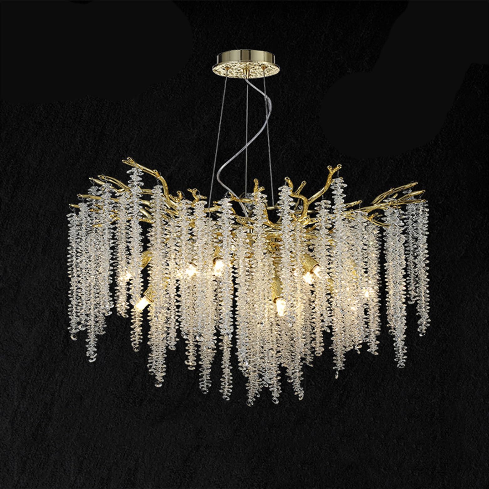 KXEcoLife Modern Crystal Tree Branch Chandelier, Large Linear Raindrop Indoor Hanging Pendant Light Fixture for Dining Room Kitchen Island Living Bedroom,Round D80cm
