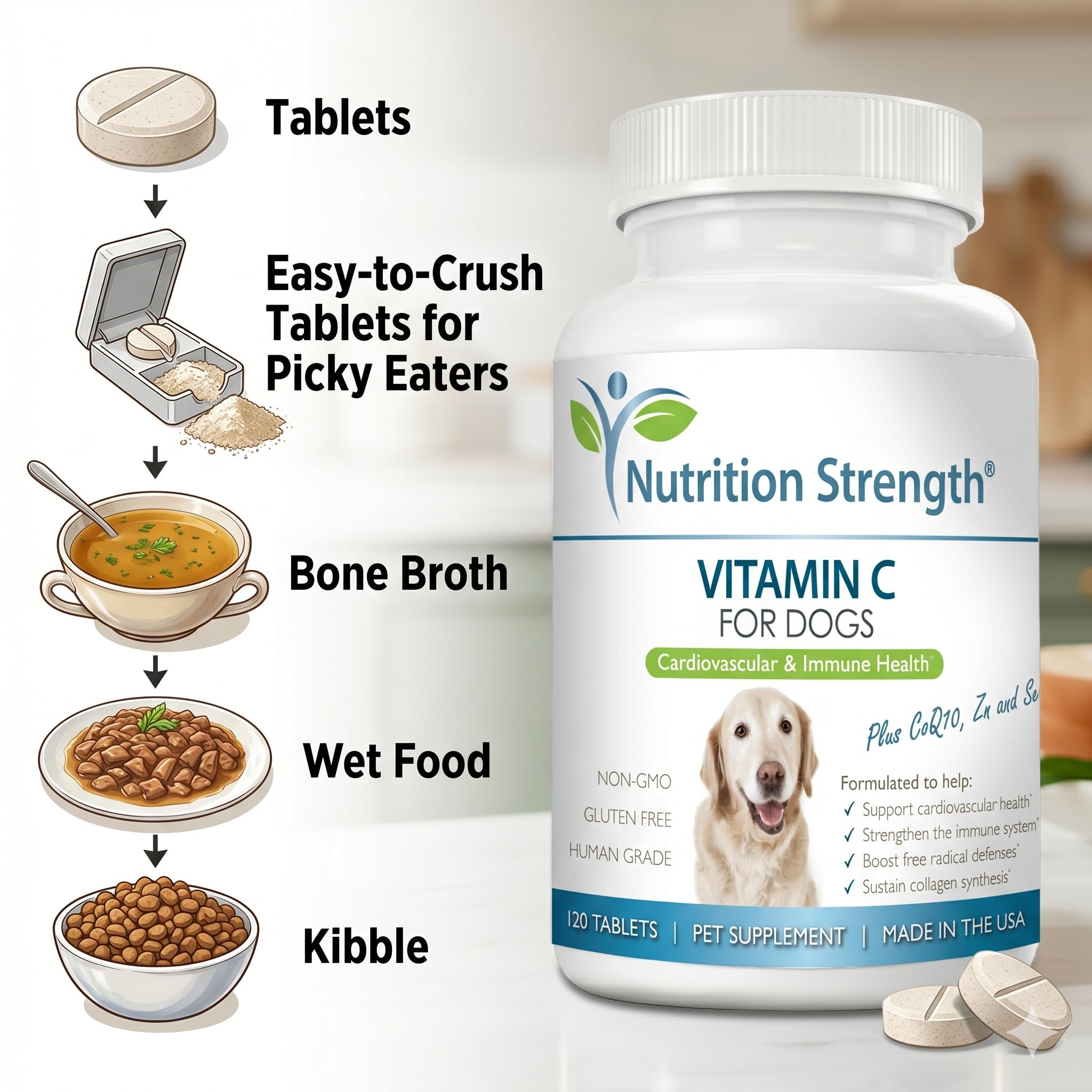 Vitamin C for Dogs to Support Cardiovascular Health, Help Strengthen the Immune System, Boost Free Radical Defenses and Sustain Collagen Synthesis, 120 Chewable Tablets — Amazon image 8