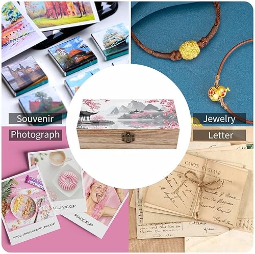 Miniatura 5 de Cherry Blossom Pavilion Wooden Storage Box with Hinged Lock,Decorative Handmade Keepsake Jewelry Chest, Elegant Retro Decor Boxes, Compact Organizer