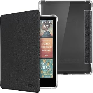 CoBak Case for 7" Ereader - New PU Leather Cover and Clear Soft Silicone Back Cover with Auto Sleep Wake Feature,Black