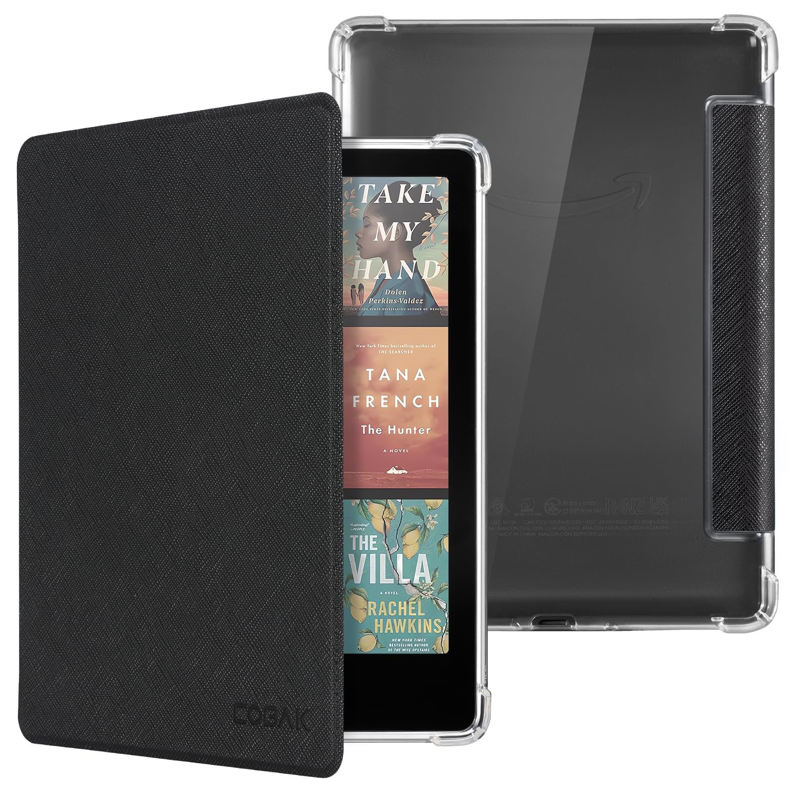 CoBak Case for 7" Ereader - New PU Leather Cover and Clear Soft Silicone Back Cover with Auto Sleep Wake Feature,Black
