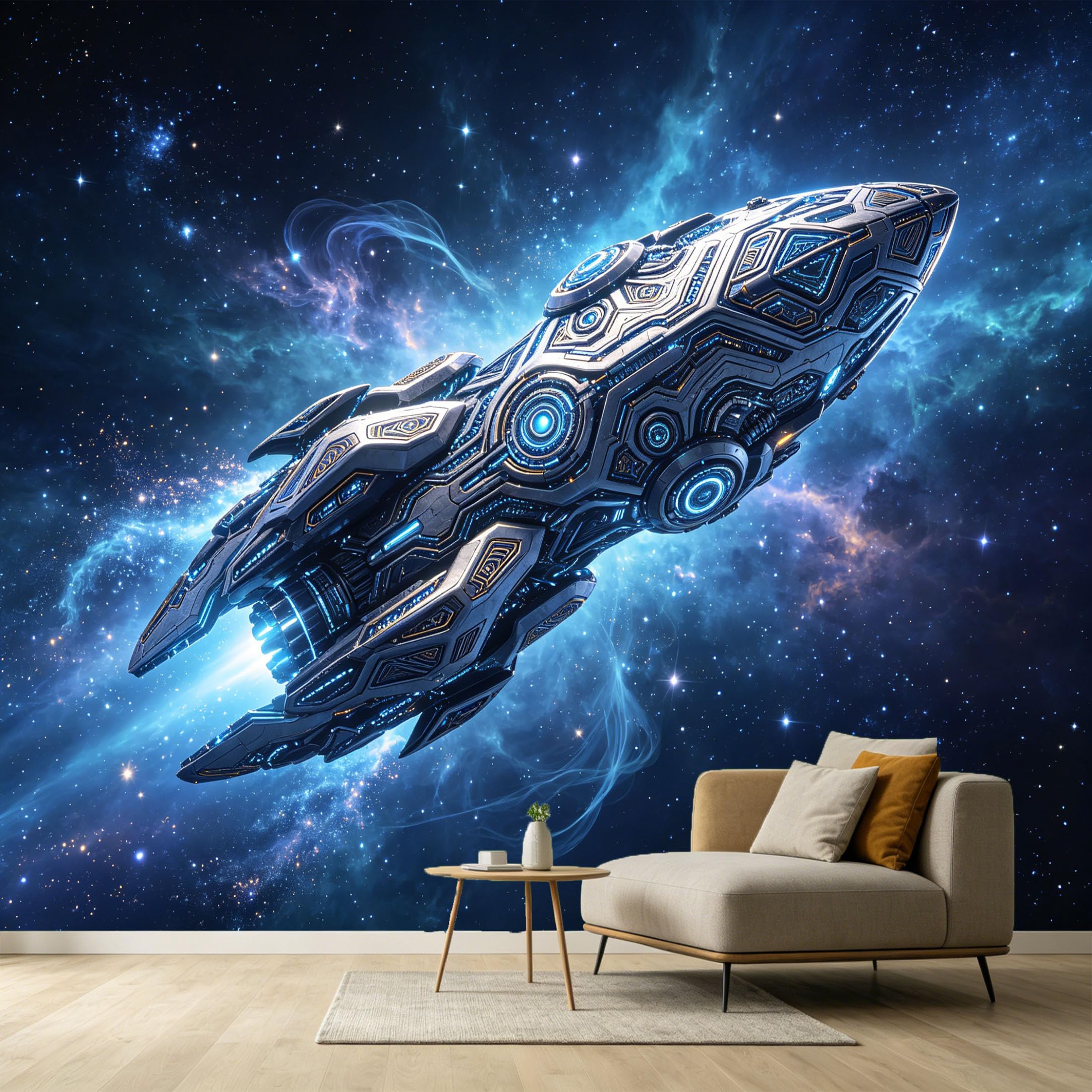 Custom Size Wall Murals Futuristic Spaceship Galaxy Nebula 3D Trompe L'Oeil Science Fiction SelfAdhesive Wall Fabric Removable Large Wallpaper for Photo Living Room
