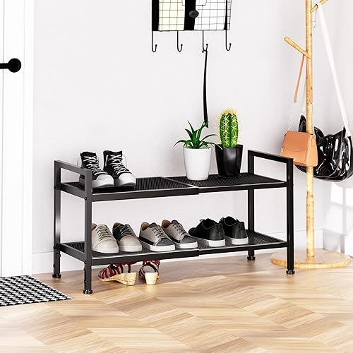 Miniatura 6 de Zapatero de 2 niveles, zapatero expandible para armario, organizador de zapatos ajustable para entrada, organizador de almacenamiento de zapatos