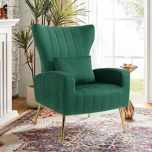 Miniatura 47 de Silla moderna de terciopelo para sala de estar, dormitorio, silla con respaldo alado con brazo y patas doradas, silla auxiliar de recepción de