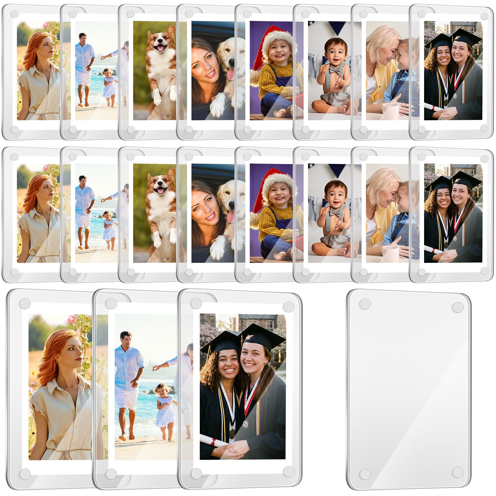 Remerry 48 Pcs Acrylic Fridge Magnetic Frames for Photos Compatible with Polaroid Instax Mini Pictures Double Sided Clear Fridge Magnetic Frame for