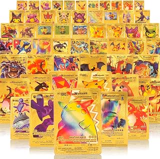 55 PCS Ultra Rare Gold Foil Cards Set – VMAX, GX, EX & More – No Duplicates – Premium Metallic Cards with Gold Deck Box – Gift for Kids & Collectors