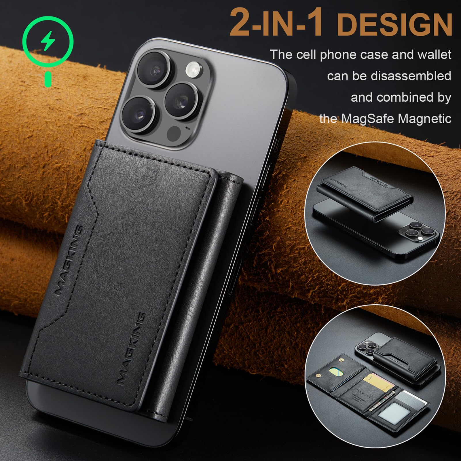 Portefeuille Cuir PU RFID 8 Cartes pour iPhone 17/16/15/14/13/12 Marron