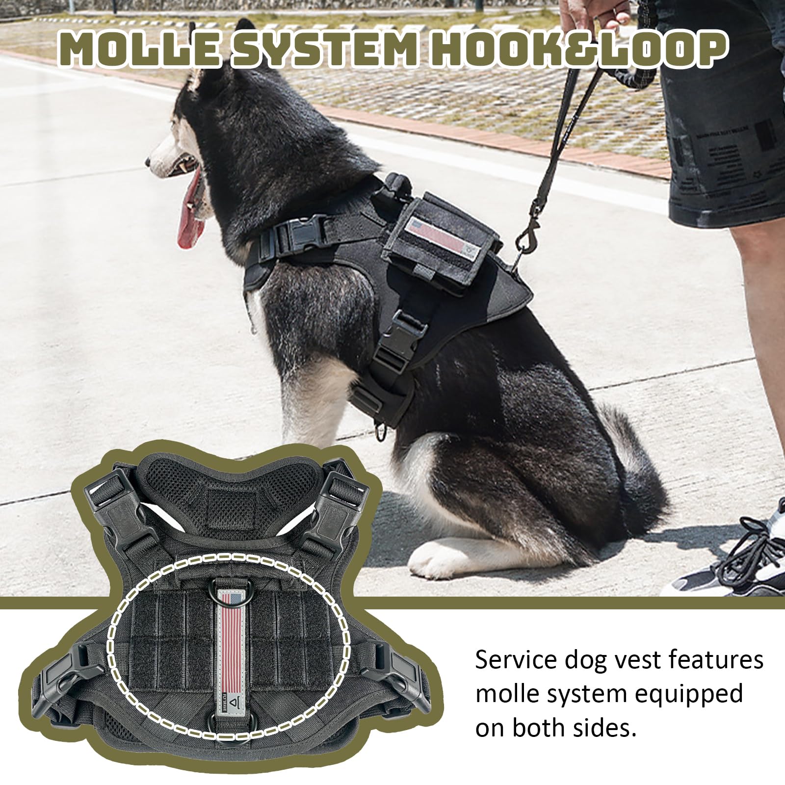 Arnes Perro Antitirones, Arnes Perro Mediano Grande Transpirable, Arnes Táctico Perro Ajustable con Asa Anillos Y Molle, Chaleco Durable para Adiestrar Caminar Cazar,Negro,Medium