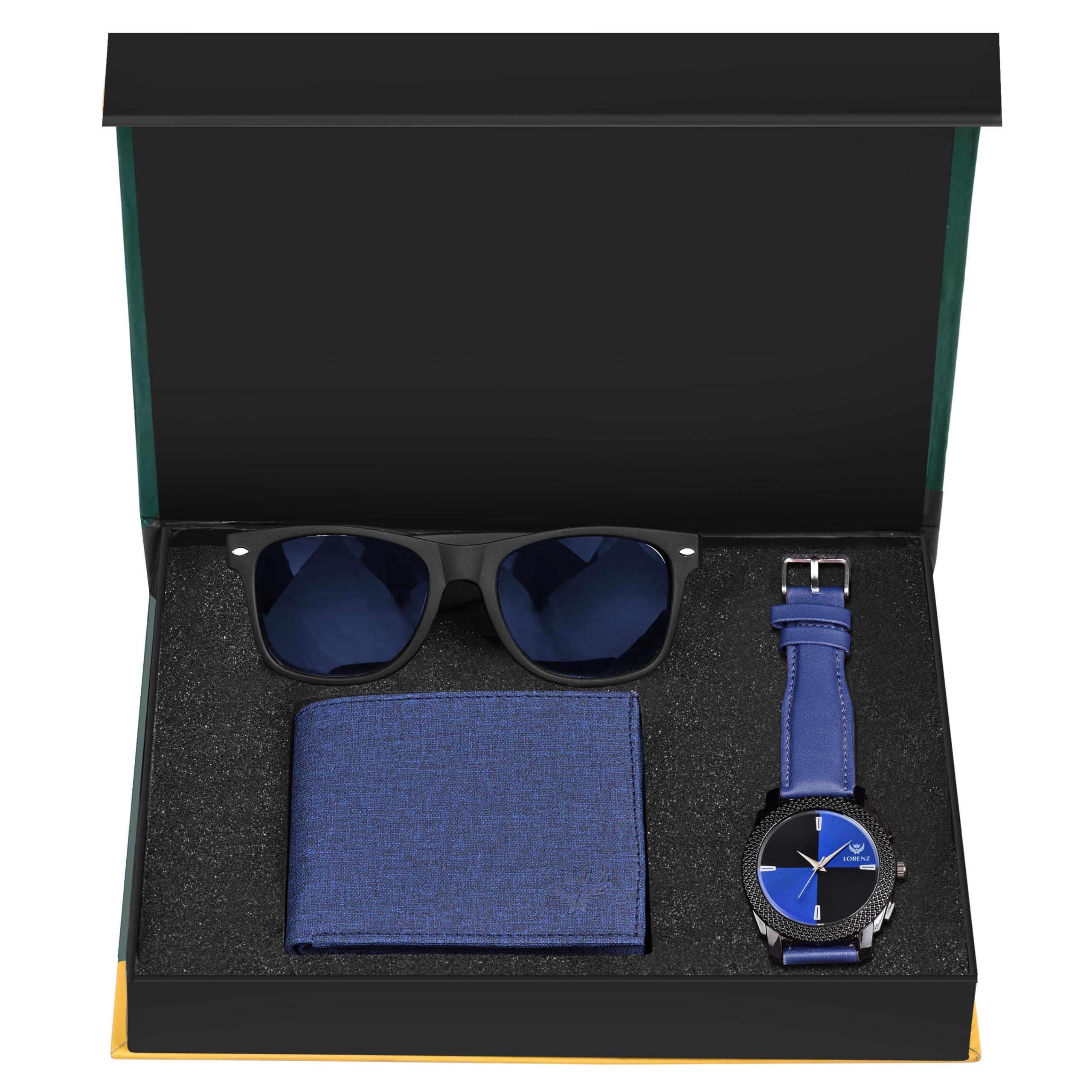 LORENZ Gift Combo Set of Blue Analog Watch, Sunglasses & Hi-Quality Febric Feel PU Wallet for Men | CM-408SN15-WL-59 (B0B2DT1GF7) Amazon Price History, Amazon Price Tracker