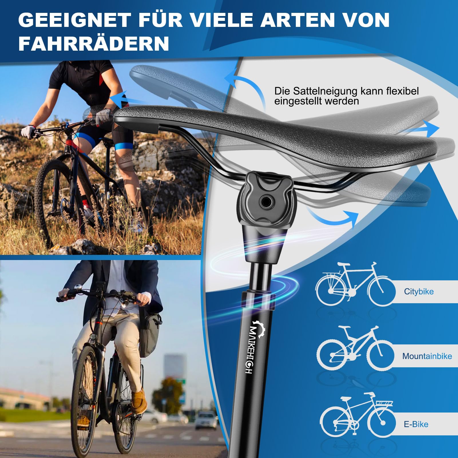 MAIKEHIGH Sattelstütze Gefedert, Aluminiumlegierung Sattelstütze 27,2/30,9/31,6mm Sattelstange Federung Federsattelstütze mit 2 Adapter 2 Federn für MTB, Trekking City Bike, Rennrad, E-Bike, Downhill