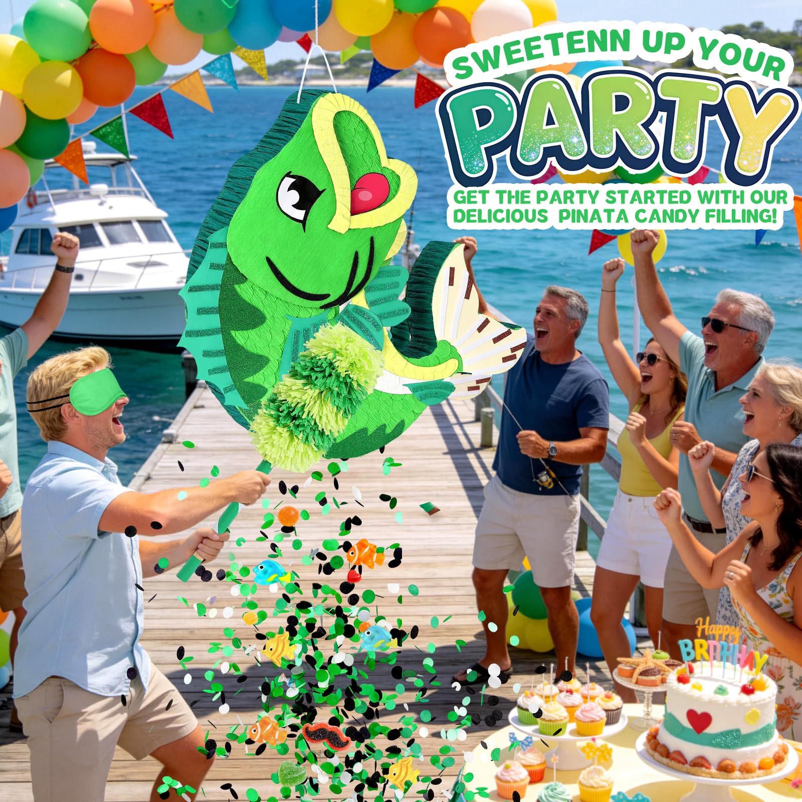 Piñata de pescado, piñata de juego de pesca, piñata bajo el mar, para niños y adultos, decoración de fiesta de verano, piscina, fiesta, suministros de juego