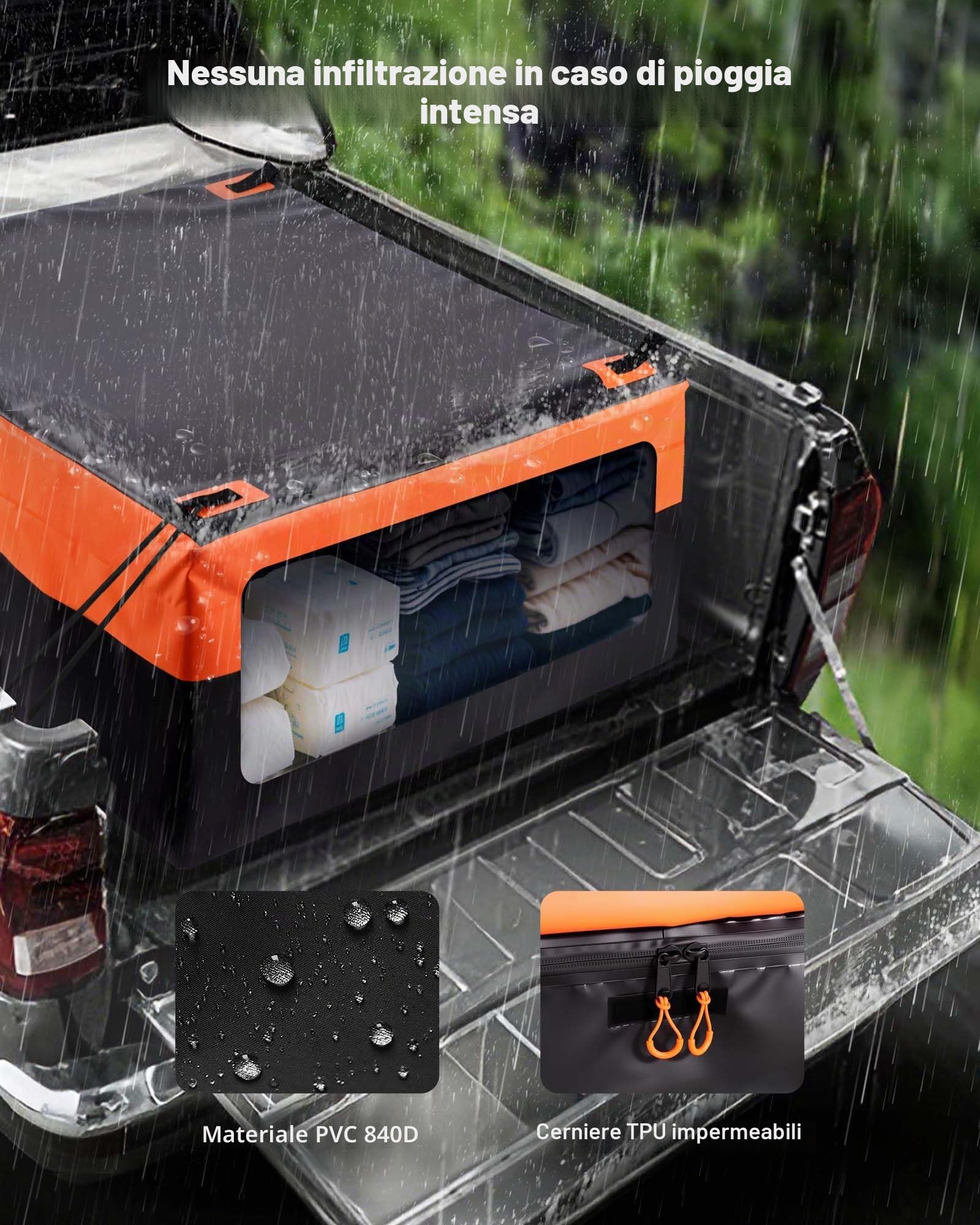 VEVOR Borsa da Carico per Cassone di Camion 1300 x 1020 x 555 mm Borsa da Carico Resistente per Cassone di Camion con Corde Elastiche, Rete e Moschettoni, Adatta a Una Varietà di SUV e Pick-up