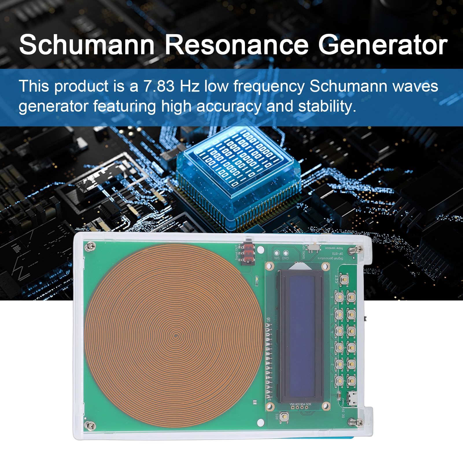 Generatore di risonanza Schumanns regolabile 0,1 Hz-30000 Hz, generatore di frequenza di guarigione portatile Ricarica USB Dispositivo di guarigione a onda sinusoidale per (Placcato in oro con cassa