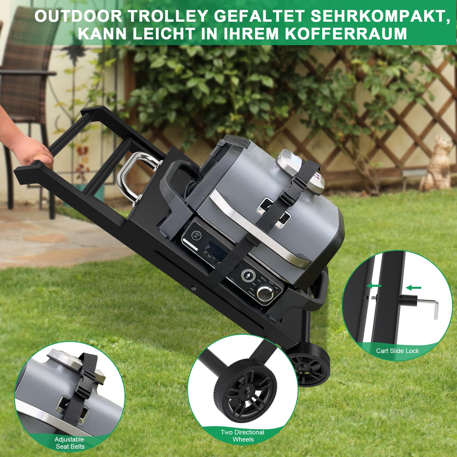 WELL GRILL Ständer Faltbarer Grillständer für Ninja Woodfire OG700 Series, BBQ Grilltisch Grillwagen mit Beistelltisch für Ninja Zubehör Elektrogrill OG701EU CI100EU CB350EU