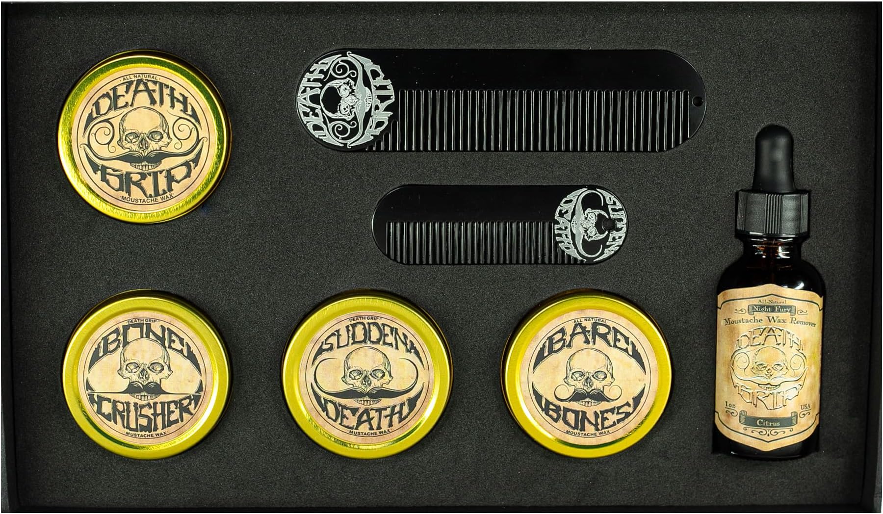 THE VINTAGE GROOMING CO. Mustache Wax Extra Strong - Strong - Medium Hold Trio - 1 oz Death Grip 1oz Sudden Death 1 ounce Bare Bones Handlebar Moustache & Beard Wax All In One