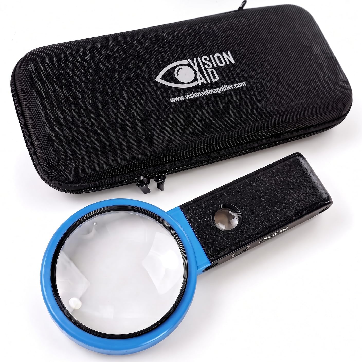 30x 10x VisionAid Hands-Free Magnifying Glass with Stand, Bright LED Light, Sturdy Storage Case - Handheld Magnifier for Reading