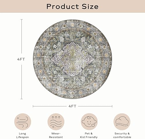 Miniatura 331 de Ashler - Alfombras bohemias vintage de 5 x 8 pies para sala de estar, lavables a máquina con parte trasera antideslizante, alfombra para interiores