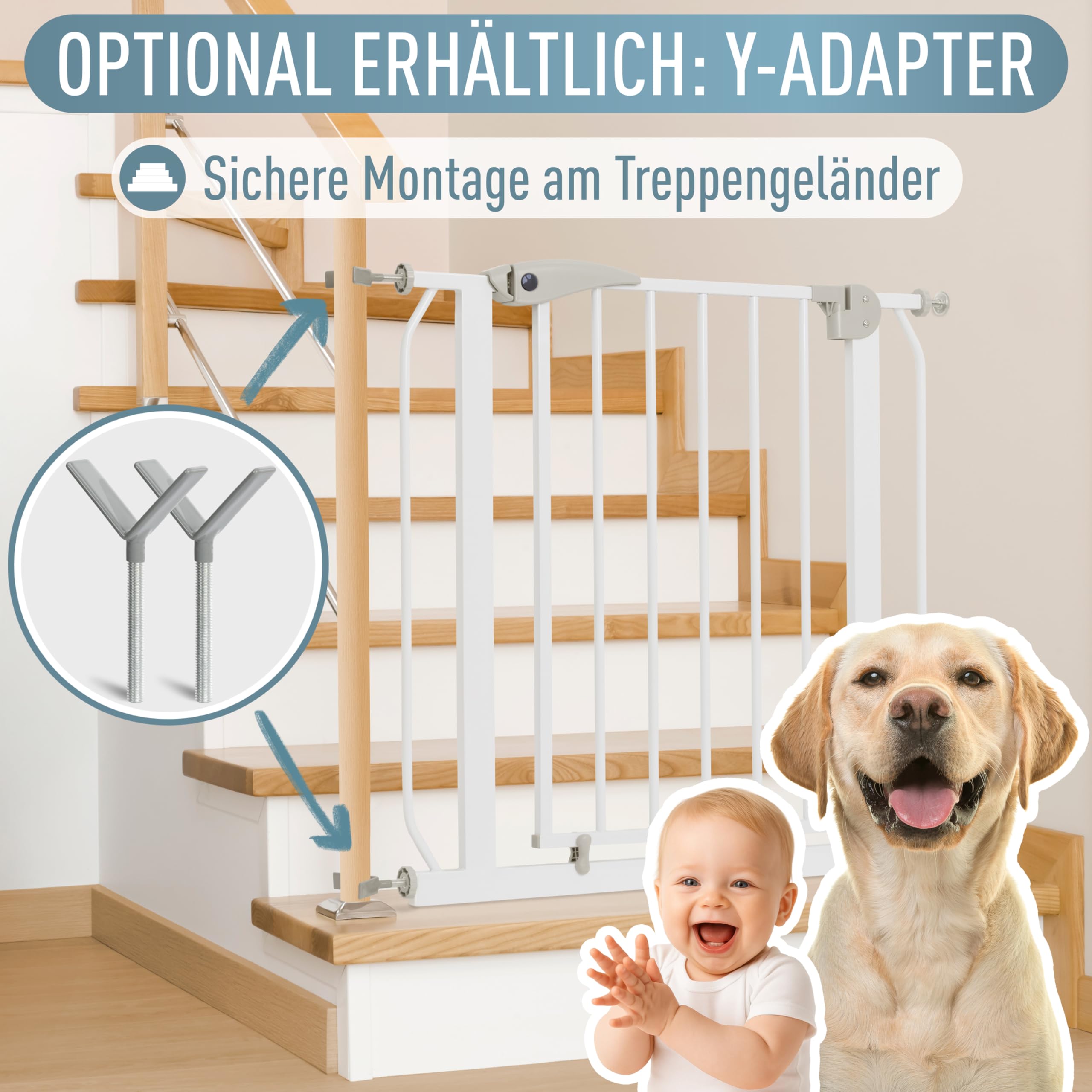IB STYLE Türschutzgitter Berrin 95-105 cm - Treppenschutzgitter für Kinder, zum Klemmen, Gittertür, Ohne Bohren, Weiß Grau
