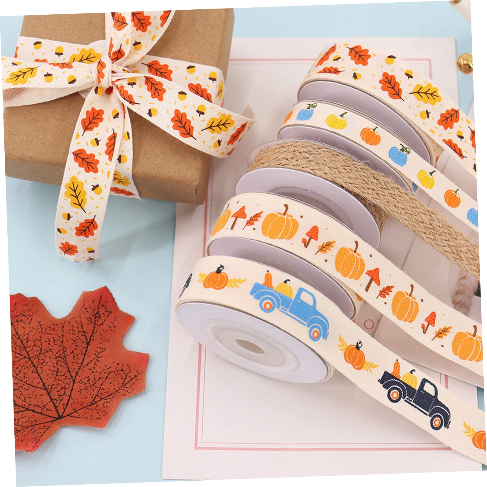 VILLCASE 15 Rollen Thanksgiving Gurtband Bauernhausband Kranz Bastelband Weihnachtsbänder Für Grünes Hochzeitsgirlande Thanksgiving Bänder Zum Basteln Polyester