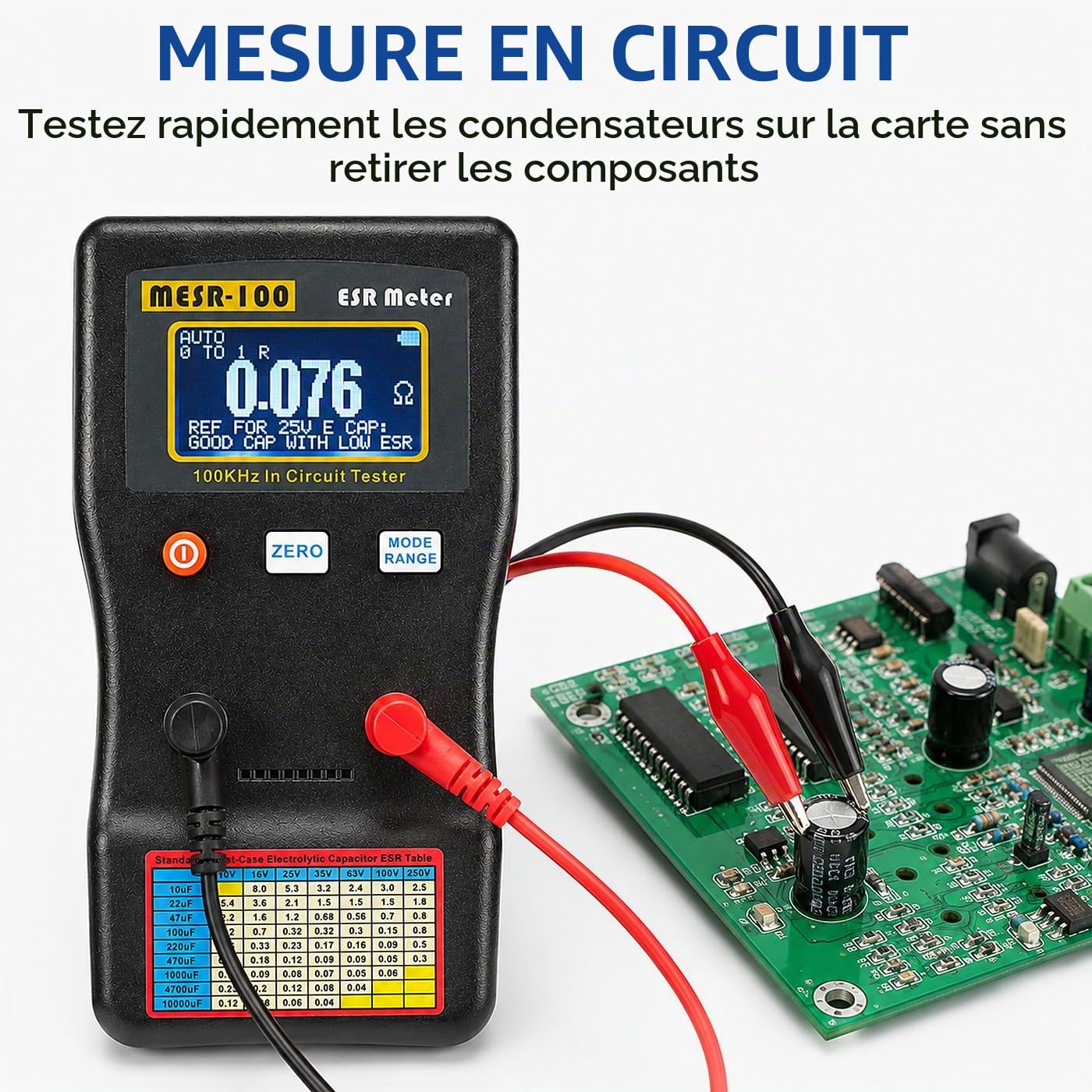 Mesr-100 ESR Testeur À Affichage Numérique, Multimètre À Gamme Automatique 0,001R À 100R Circuit ESR Testeur de Résistance/Capacité Ohmmètre, pour La Réparation Des Cartes Tv/Lcd/Audio