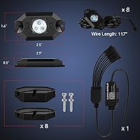 Vista 2 de Nilight Kit de Luces LED RGB Rock Lights de 8 Pods Underglow Neón Multicolor con Control de Aplicación Bluetooth Modo Música IP68 Exterior