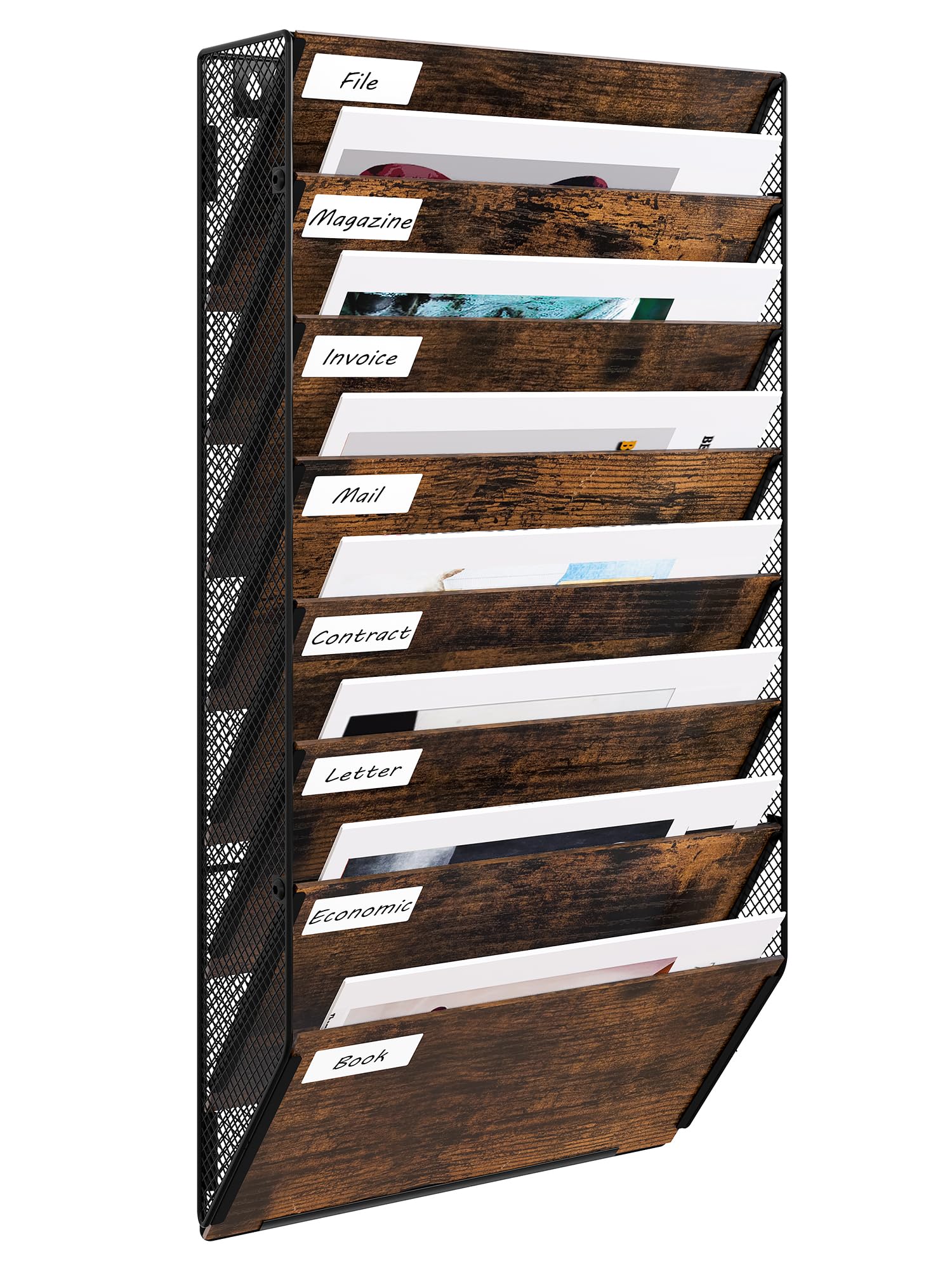 EasyPAG 8 Fächer Zusammensetzen Metall Holz A4 Zeitschriftenhalter Wand Zeitschriften Wandhalter Aktenablage Dokumentenhalter Hängend Magazin Organizer Flyerhalter Prospektspender