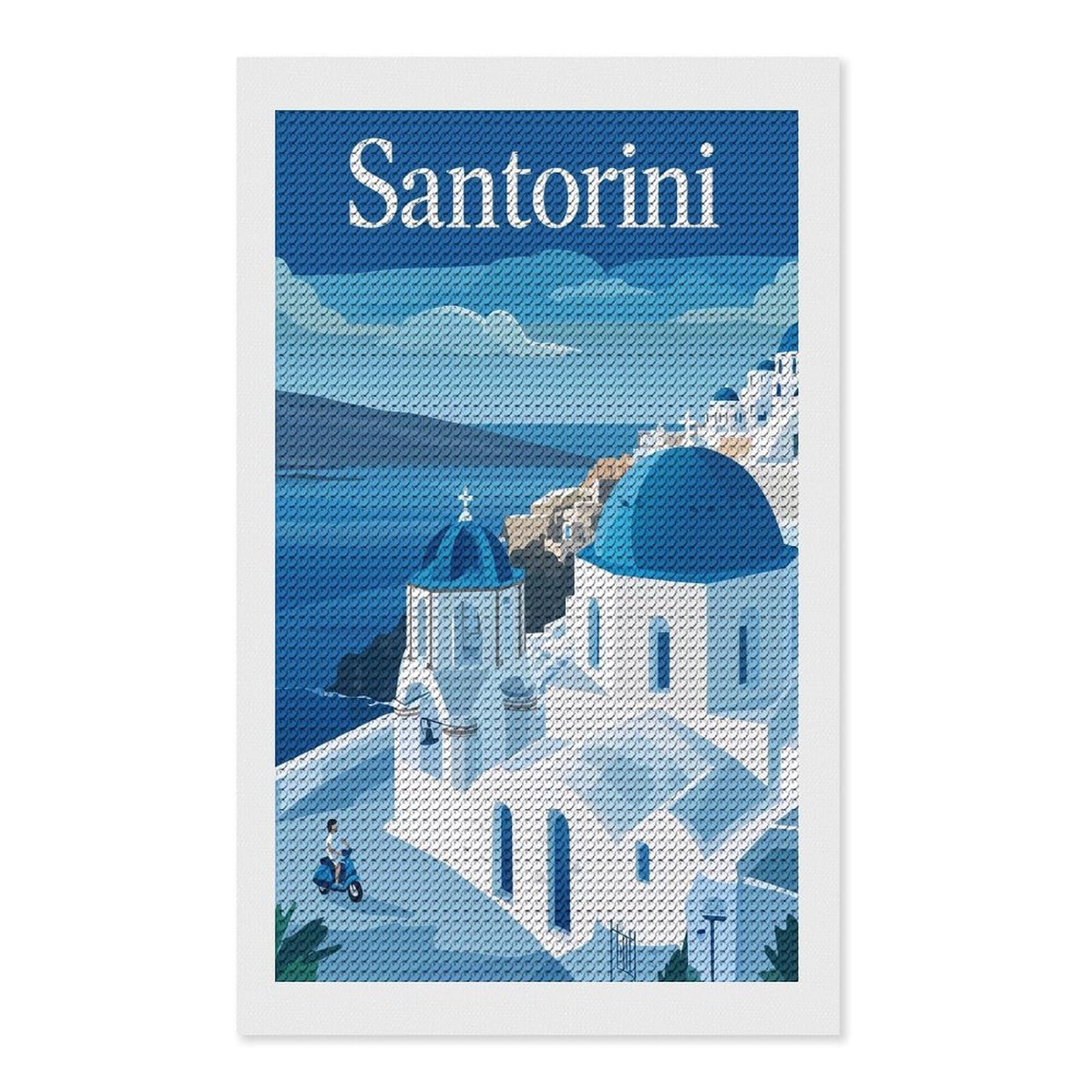 Junmoney The Beauty of Santorini DIY Diamond Art Canvas Kit 12"x20", Farmhouse Decor, Vintage Style Decor, Handmade Wall Decor, Canvas Picture