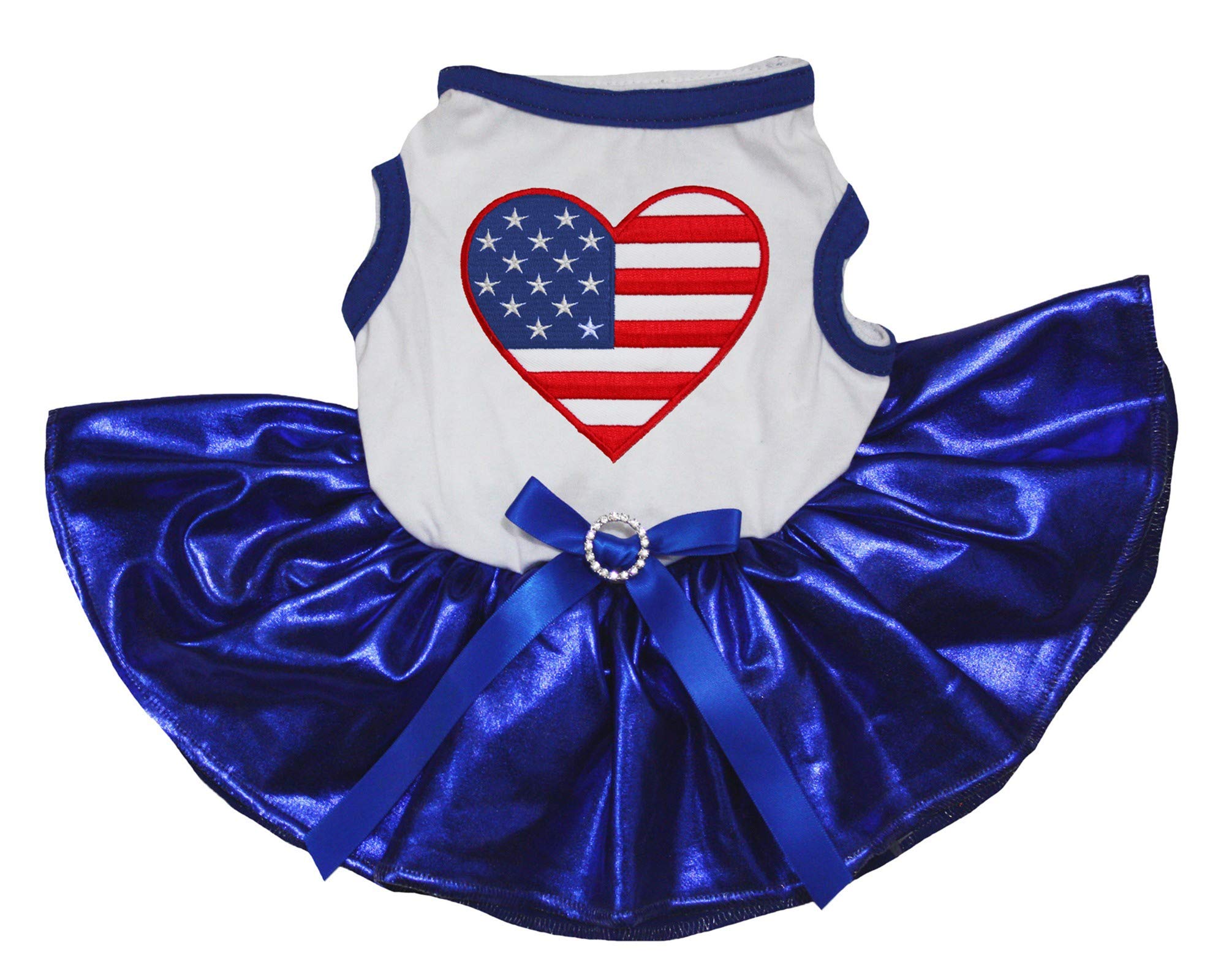 Robe pour chien motif USA Heart vêtement été blanc et bleu taille XS