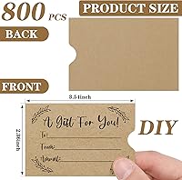 Vista 2 de 800 sobres para tarjetas de regalo, fundas para tarjetas de crédito, papel kraft marrón, mini sobres para llaves de hotel de negocios, fundas