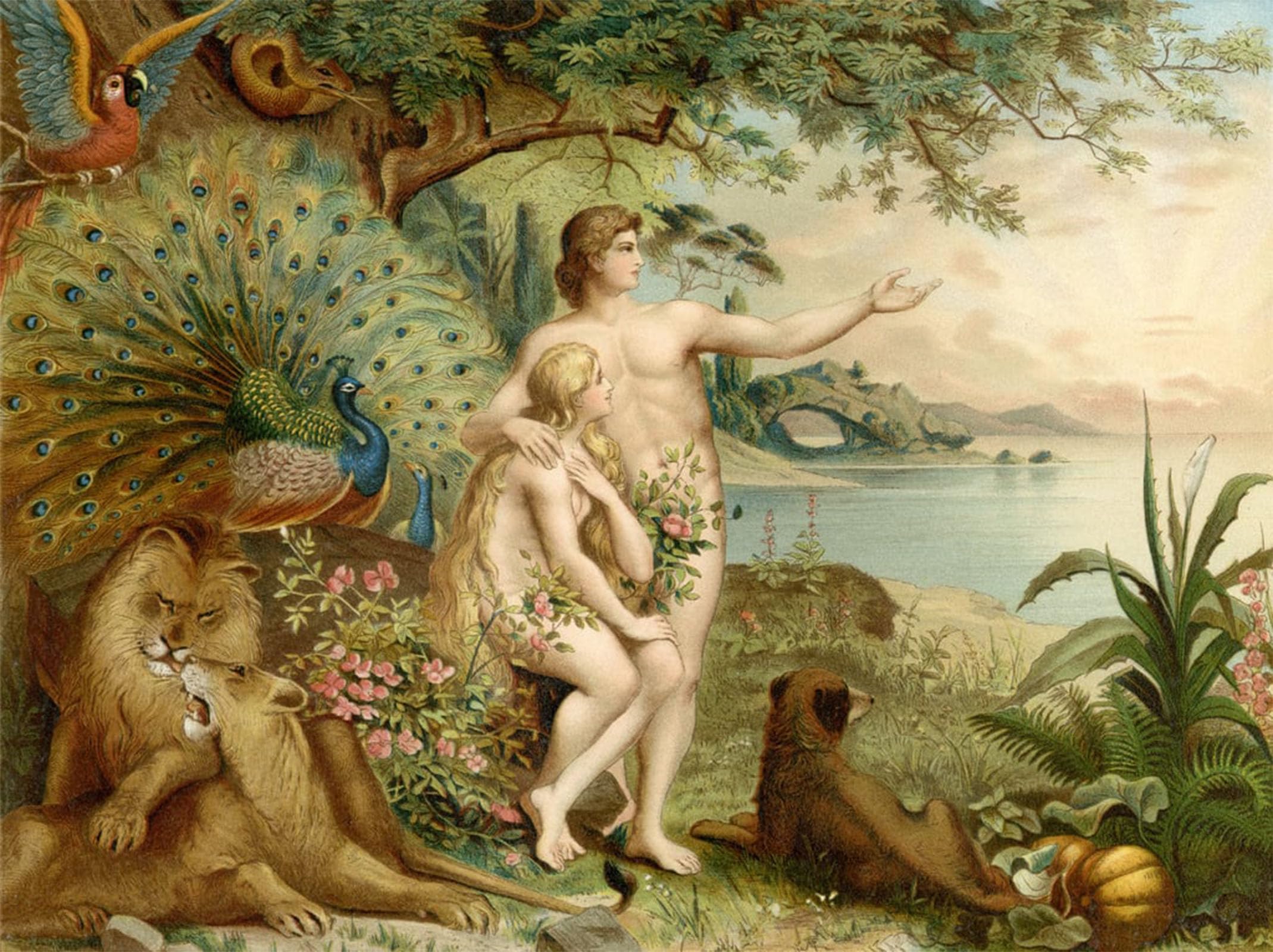 POSTERIIk Famous Modern Artwork Art Mural Adam and Eve in Paradise by Heinrich Jenny Oil Paintings Pictures for Home Decor 60x90cm
