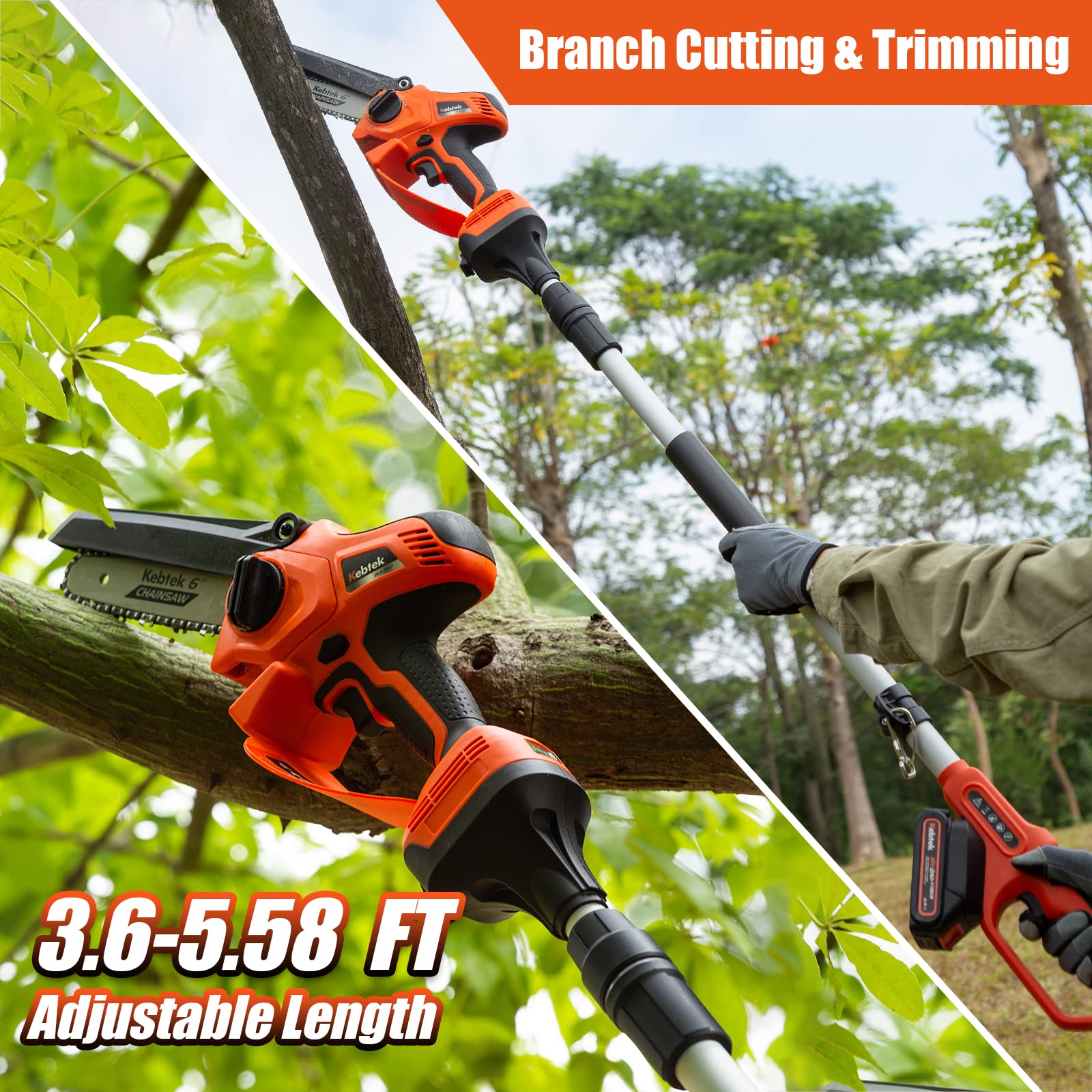 2in1 Cordless Pole Saw Kebtek 6Inch Electric Chainsaw with Brushless Motor Battery Mini