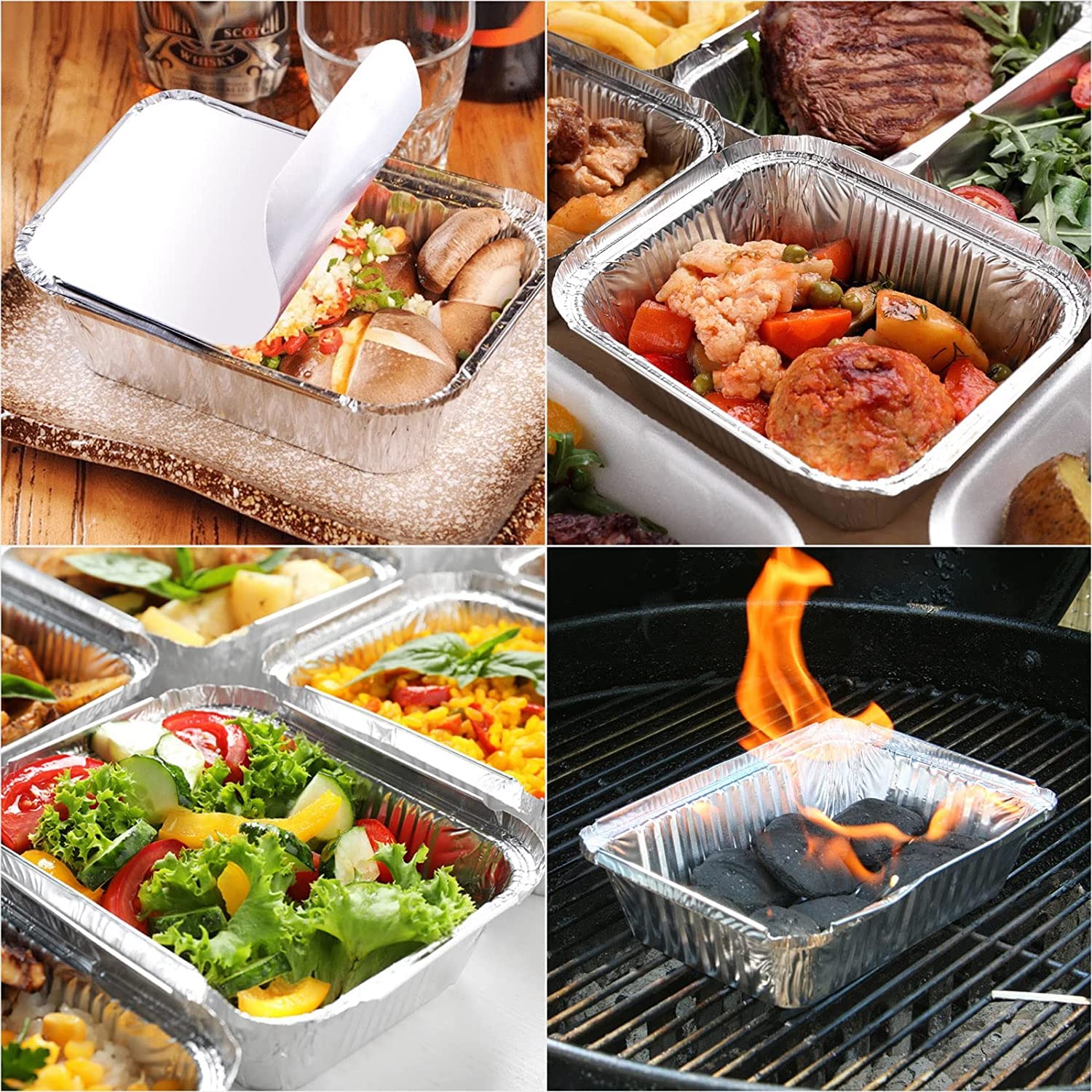MIVIDE 125 Stück Grill Aluschalen mit Deckel, 600ml Alu Grillschalen, Einwegschalen aus Aluminium für Lebensmittel, zum Einfrieren, Kochen,Grillen