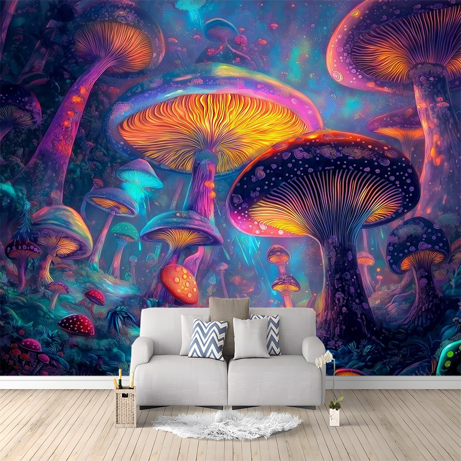 Panoramiczna tapeta fantasy kolorowy las grzyb 200 x 140 cm (szer. x wys.), gigantyczny plakat ścienny 3D nowoczesna tapeta dekoracja ścienna salon sypialnia sypialnia sypialnia biuro sypialnia tapety
